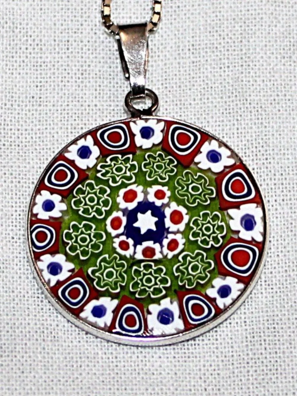 Sterling Silver Stefani St Jaques Millefiori Glass Medallion Necklace